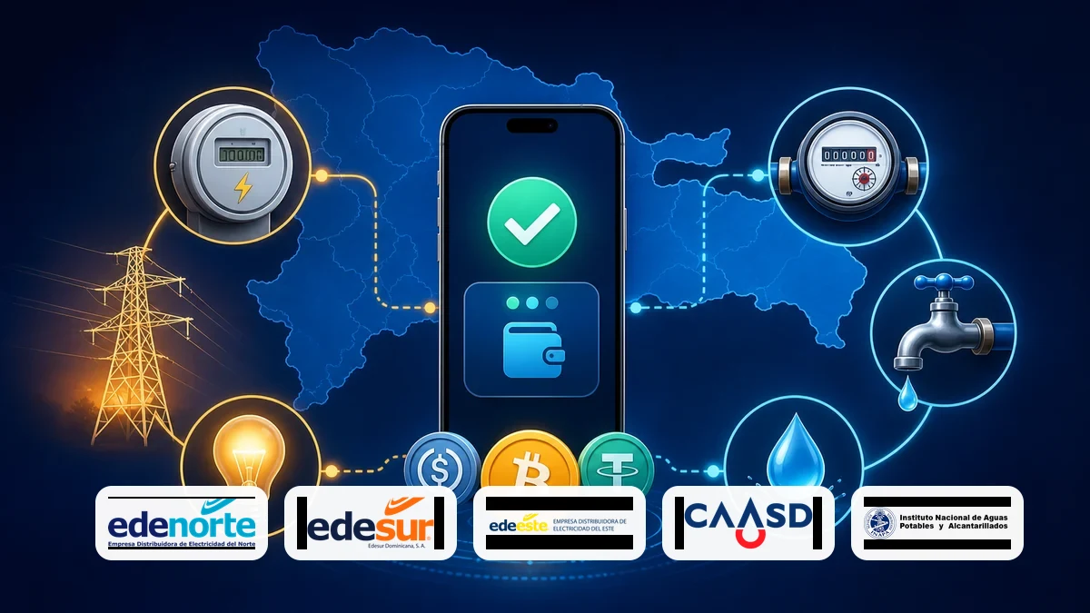 Empresas de electricidad y agua cuyos servicios pueden pagarse con activos digitales en República Dominicana